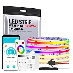 COB LED Strip Light WS2814 IC Waterproof Dual IC RGBW LED Strip Kit High Density Chasing IC RGB with Warm White 3000K/4000K/6000K DC24V 8.2-50FT Bluetooth Musi