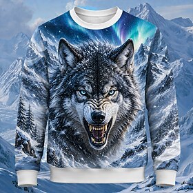 Men's Wolf Sweatshirt Casual Crew Neck Vacation Party Gift Blue Blue 3# Blue 2# Crewneck 3D All Seasons Designer S M L XL XXL XXXL