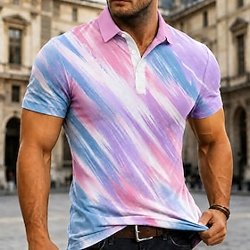 Men's Color Block Geometic Polo Shirts Short Sleeve Polo Shirts Lapel Casual Athleisure Daily Wear 3D Print Buttons Spring  Summer 1# 2# 3#