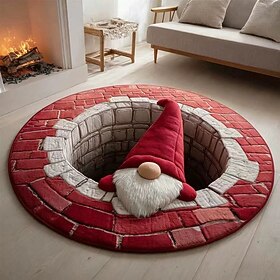 Christmas 3D Vortex Optical Illusion Round Rug, Non Slip Decorative Floor Mat, Festive Visual Trap Design, Xmas Home Decoration Gift for Family and Holiday Par