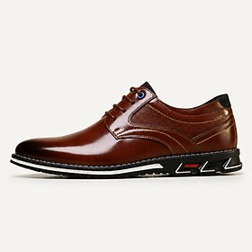 Men's Brown Derby Shoes – Faux Leather Lace-Up Dress Shoes with Textured Panels  Cushioned Rubber Sole, Business Casual Shoes for Office, Work, Weddings  Daily