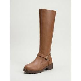 Women's Knee High Riding Boots with Side Zipper, Wide Calf Fit Low Block Heel for Casual Fall Winter Everyday Wear