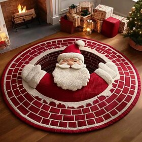 Christmas 3D Vortex Optical Illusion Round Rug, Non Slip Decorative Floor Mat, Festive Visual Trap Design, Xmas Home Decoration Gift for Family and Holiday Par