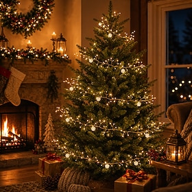 Christmas String Lights, 6M 400 LED Firecracker Cluster String Lights with Crystal Crackle Balls, 8 Modes Warm White Indoor Outdoor Fairy Garland Lights for Pa