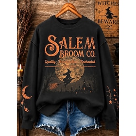 Halloween Women's Pullover Sweatshirt Print Letter Halloween Witch Fashion Casual Long Sleeve Crew Neck Regular Tops Casual Street Dailywear Black Fall Winter