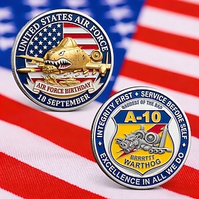 U.S. Air Force Birthday Challenge Coin, A-10 Warthog Commemorative Coin, Double-Sided Military Collectible Token, Patriotic Gift for Veterans, Airmen and Milit