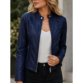 Women's Jacket Zipper Plain Fashion Streetwear Long Sleeve Stand Collar Regular Tops Casual Daily Outdoor Blue Black Orange Green Dark Blue Fall Winter