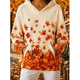 Women's Sweatshirts Patchwork Pocket Print Floral Graphic Casual Long Sleeve Hooded Regular Tops Casual Street Dailywear Beige Spring Fall Winter