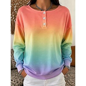 Women's Pullover Sweatshirt Print Graphic Geometric Warm Active Vintage Long Sleeve Round Neck Regular Tops Casual Street Dailywear Pink Orange Green Spring Fa