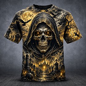Men's Skull Bone T Shirt Short Sleeve T shirt 3D Print Crew Neck Shirt Gothic Street Dark Party Blue Red Purple All Seasons Clothing Apparel S M L XL XXL XXXL
