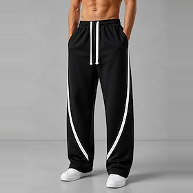 Men's Sweatpants Trousers Casual Pants Straight Leg Sweatpants Drawstring Pocket Elastic Waist Striped Comfort Soft Daily Outdoor Holiday Vacation Fashion Blac