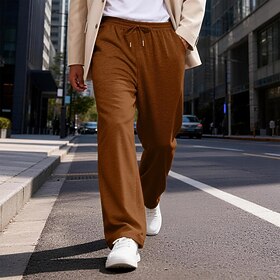 Men's Sweatpants Trousers Straight Leg Sweatpants Drawstring Pocket Elastic Waist Plain Comfort Soft Casual Daily Outdoor Fashion Classic Style White Khaki Mic