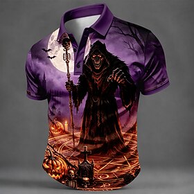 Halloween Men's Pumpkin Short Sleeve Polo Shirts Collared Shirts Casual Street Athleisure Festival Outfit 3D Print Buttons Spring  Summer 1# 2#
