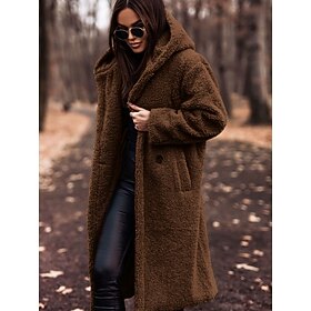 Women's Wool Blend Coat Winter Coat Warm Comfortable Pocket Buttons Casual Plain Casual Outdoor Vacation Street Single Breasted Long Hooded Long Sleeve Outerwe