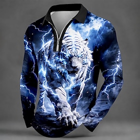 Men's Animal Polo Shirts Long Sleeve Polo Shirts Lapel Business Casual Athleisure Daily Wear 3D Print Quarter Zip Polo Fall  Winter 1# 2# 3#