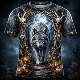 Halloween Men's Animal Wolf T Shirt Short Sleeve T shirt 3D Print Crew Neck Shirt Dark Casual Daily Street Black 1 Black 3 Black 2 Summer Fall Clothing Apparel