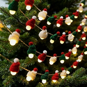 Christmas Globe String Lights, 20FT 40 LED Knitted Santa Hat Fairy Lights, Warm White Ball String Lights for Christmas Tree, Living Room, Bedroom, Indoor Holid