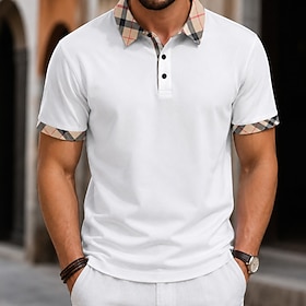 Men's Polo Shirts Casual Holiday Turndown Short Sleeve Basic Leisure Color Block Buttons Fall Winter White Black Red Navy Blue Apricot Light Blue