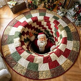 Christmas 3D Vortex Optical Illusion Round Rug, Non Slip Decorative Floor Mat, Festive Visual Trap Design, Xmas Home Decoration Gift for Family and Holiday Par