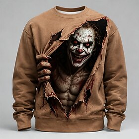 Men's Joker Sweatshirt Punk Party Gothic Crew Neck Outdoor Streetwear Brown Crewneck 3D All Seasons Designer S M L XL XXL XXXL
