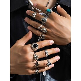 Men's Alloy Skull Spider Scorpion Ring Set, 11-Piece Gothic Statement Rings for Halloween, Parties, Festivals, Cosplay, Biker Style, Concerts and Everyday Alte