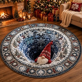 Christmas 3D Vortex Optical Illusion Round Rug, Non Slip Decorative Floor Mat, Festive Visual Trap Design, Xmas Home Decoration Gift for Family and Holiday Par