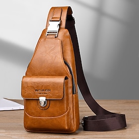 Men's Waterproof Faux Leather Multi-Compartment Large Capacity Crossbody Chest Bag, Multi-Color Sling Pack for Commuting, Travel, Hiking, Walking, Work and Dai