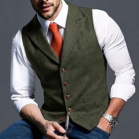 Men Vest Gilet Outdoor Vacation Party Formal Fashion Streetwear Spring Fall Buttons Polyester Breathability Fashion Plain Single Breasted V Neck Black Navy Blu