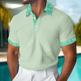 Men's Textured Golf Shirt Casual Business Classic Short Sleeve Fashion Modern Solid Color Hawaii Buttons Summer Spring Regular Fit Green Textured