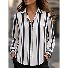 Women's Satin Shirt Striped Elegant Daily Work Long Sleeve Regular Tops Casual Office Black Green Summer Spring Fall Winter