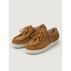 Women's Camel Moccasin Loafers with Fringe Beads Detail - Casual Lace Up Flat Shoes, Comfortable Inspired Walking Shoes for Boho Country Style Shoes for Trave