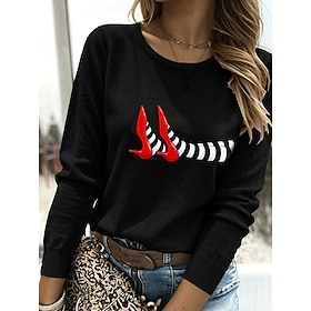 Women's Sweater Fashion Daily Casual Graphic Abstract Ribbed Crew Neck Buttons Print Long Sleeve Regular Tops Knit Daily Outdoor Date Blue Black Fall Winter