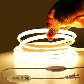 Outdoor COB LED Strip Lights, IP65 Waterproof Plug-In Light Strip with Adjustable Brightness and Timer, AC110V-220V Flexible Lighting for Patio, Garden, Home,