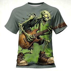 Halloween Men's Skull Zombies Bone T Shirt Short Sleeve T shirt 3D Print Crew Neck Shirt Gothic Street Dark Party Army Green All Seasons Clothing Apparel S M L
