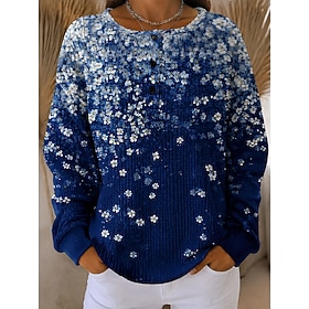 Women's Textured Pullover Sweatshirt Buttons Graphic Abstract Fashion Casual Print Long Sleeve Crew Neck Regular Tops Casual Street Blue Black Orange Summer Sp