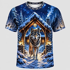 Halloween Men's Animal Wolf T Shirt Short Sleeve T shirt 3D Print Crew Neck Shirt Fashion Exaggerated Casual Daily Street 1 2 3 Summer Fall Clothing Apparel S