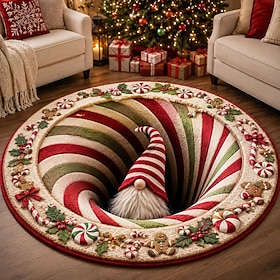 Christmas 3D Vortex Optical Illusion Round Rug, Non Slip Decorative Floor Mat, Festive Visual Trap Design, Xmas Home Decoration Gift for Family and Holiday Par
