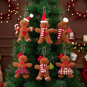 6 Pack Gingerbread Man Christmas Ornaments, Cute Plush Gingerbread Man  Girl Hanging Decorations for Christmas Tree, Small Soft Fabric Holiday Ornaments for Ho