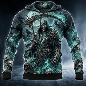 Halloween Men's Halloween pattern Hoodie Sweatshirt Punk Exaggerated Gothic Casual Crew Neck Hooded Streetwear Club Black 1 Black 3 Black 2 Drawstring Fall Win