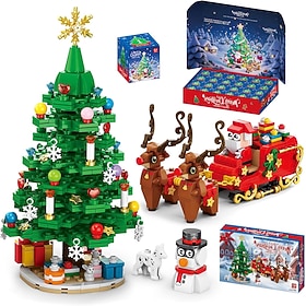 Advent Calendar Christmas Tree Building Blocks 24-Day Countdown Calendar - Santa Sleigh Christmas Tree Decorations Gifts for Kids Boys  Girls and Adults(912PCS