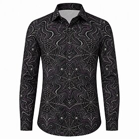 Retro Vintage Hippie 1970s Shirt Plus Size Long Sleeves Hippie Button Down Spider web Point Fancy Dress Men's Halloween Masquerade Party Halloween Performance
