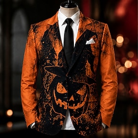 Halloween Men's Pumpkin Blazer Jacket Coat Comfortable Breathable Artistic Casual Daily Party Party Evening Wear 3D Print Buttons Multi Pocket Fall  Winter Not
