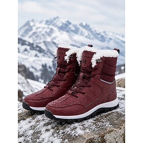 Women's Burgundy Winter Hiking Snow Boots, Warm Outdoor Boots with Anti Slip Sole for Snow Travel Walking and Cold Weather Adventures