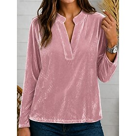 Women's Velvet Sweatshirt Plain Casual Long Sleeve V Neck Long Tops Casual Black Pink Wine Summer Spring Fall Winter