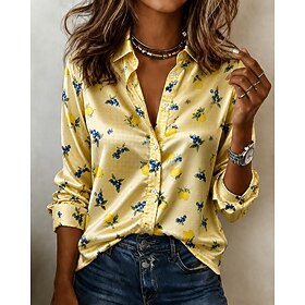 Women's Shirt Stain Tops Graphic Geometric Bohemia Vintage Stylish Long Sleeve Shirt Collar Long Tops Casual Daily Holiday Yellow Pink Orange Summer Spring Fal