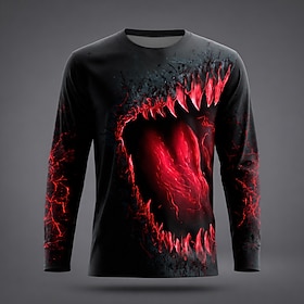 Halloween Men's Grim Reaper T Shirt Long Sleeve T shirt 3D Print Crew Neck Shirt Fashion Exaggerated Casual Daily Street Black 1 Black Black 2 Summer Spring Fa