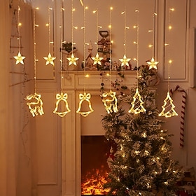 Christmas Curtain Fairy String Lights 128 LEDs, Hanging Home Lamp, Solar/USB Powered, Multi-Color Settings, Suitable for Bedroom Garden Holiday Party Decor