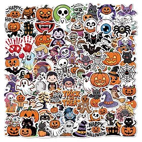 100 Pcs Halloween Stickers, Cute Pumpkin Ghost Spider Bat Cat Witch Candy Zombie Vinyl Stickers, Fun Halloween Party Decorations, Makeup Stickers, Candy Bag Fi