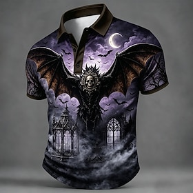 Halloween Men's Bat Polo Shirts Short Sleeve Polo Shirts Collared Shirts Casual Street Athleisure 3D Print Buttons Spring  Summer 1# 2#