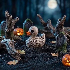 100 Pcs Halloween Mini Skeleton Ducks, 0.63 inch Tiny Resin Ducks Figurines for Fairy Garden Micro Landscape, Spooky Miniature Ducks for Halloween Party Favors